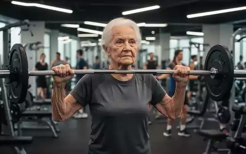 Eine ältere Person beim Krafttraining im Fitnessstudio, die eine Hantel stemmt, umgeben von verschwommenen Trainingsgeräten. - Foto: über boerse-global.de