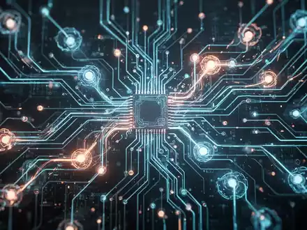 Abstrakte Darstellung von vernetzten Schaltkreisen und leuchtenden Knoten, die Deep-Tech-Innovationen in KI und Automatisierung symbolisieren. - Foto: über boerse-global.de