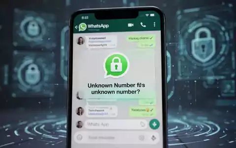 A smartphone screen showing a WhatsApp chat with a safety warning for an unknown number, featuring a lock icon and security text. - Foto: über boerse-global.de