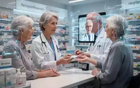 A pharmacist helps an elderly patient with a video consultation on a tablet, showing a doctor on screen in a modern pharmacy. - Foto: über boerse-global.de