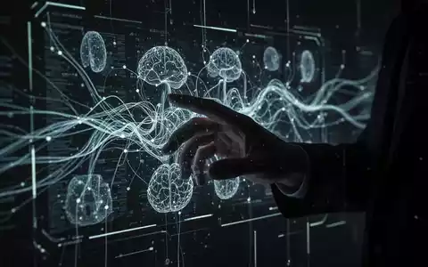 Eine Hand interagiert mit einer holografischen Oberfläche, die abstrakte Datenflüsse und neuronale Netzwerkmuster zeigt, symbolisiert KI-Cyberkriminalität. - Foto: über boerse-global.de