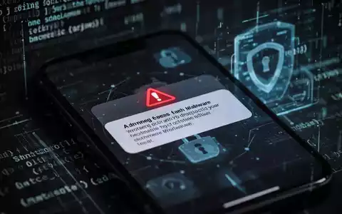Smartphone screen showing a malware warning, with blurred digital code in the background, symbolizing cyber security threats. - Foto: über boerse-global.de