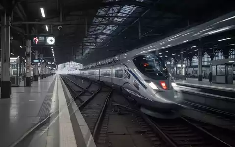 Ein moderner Hochgeschwindigkeitszug steht auf einem Bahnsteig in einem großen, schwach beleuchteten Bahnhof, leere Gleise erstrecken sich in die Ferne. - Foto: über boerse-global.de