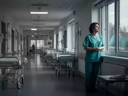 Ein leerer, modern beleuchteter Krankenhauskorridor in Rheinland-Pfalz, der die Unsicherheit im Gesundheitswesen und den Fachkräftemangel symbolisiert. - Foto: über boerse-global.de