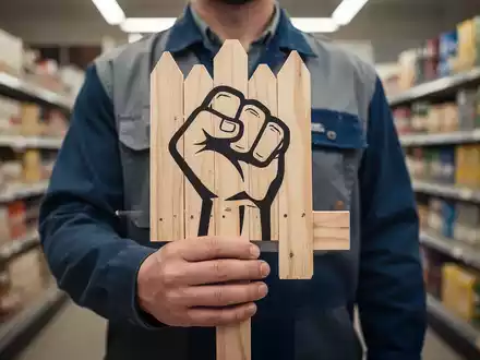 Nahaufnahme eines Streikschilds, das von einer Person in Arbeitskleidung gehalten wird, mit unscharfem Supermarktgang im Hintergrund. - Foto: über boerse-global.de