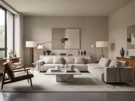 Ein minimalistisch eingerichteter Wohnraum mit Designklassikern und Erbstücken, hell und ruhig, von natürlichem Licht durchflutet. - Foto: über boerse-global.de