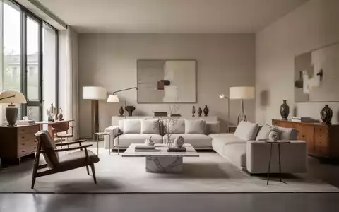 Ein minimalistisch eingerichteter Wohnraum mit Designklassikern und Erbstücken, hell und ruhig, von natürlichem Licht durchflutet. - Foto: über boerse-global.de