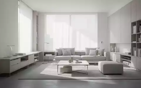 Ein minimalistisches Wohnzimmer mit hellen Wänden, modernen Möbeln und viel Tageslicht, das Effizienz und aufgeräumtes Wohnen symbolisiert. - Foto: über boerse-global.de