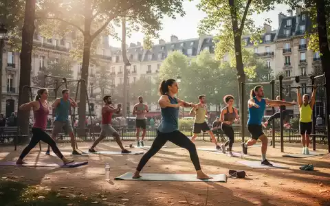 Eine vielfältige Gruppe von Menschen treibt Sport in einem sonnigen europäischen Stadtpark mit historischer Architektur im Hintergrund. - Foto: über boerse-global.de