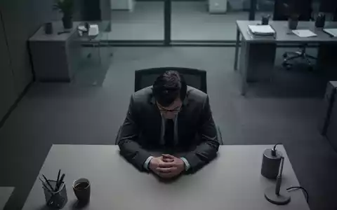 Eine einsame, nachdenkliche Person sitzt an einem Schreibtisch in einem schwach beleuchteten Büro, was psychische Belastung symbolisiert. - Foto: über boerse-global.de
