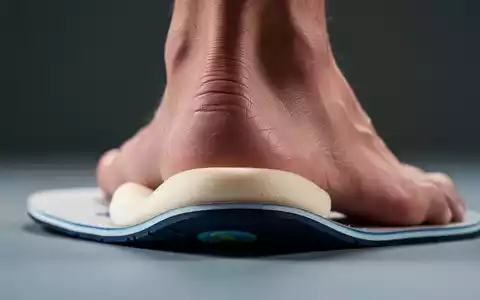 Nahaufnahme eines Fußes mit orthopädischer Einlage, die den Fersenbereich mit sichtbarem Dämpfungsmaterial hervorhebt. - Foto: über boerse-global.de