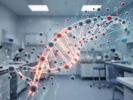Eine stilisierte, leuchtende DNA-Helix verflechtet sich mit Molekülen und digitalen Datenströmen, die personalisierte Krebstherapie darstellen. - Foto: über boerse-global.de