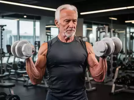 Ein fitter, aktiver Senior beim Hanteltraining in einem modernen Fitnessstudio, der Muskelaufbau und Vitalität im Alter symbolisiert. - Foto: über boerse-global.de