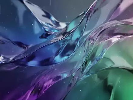 An abstract digital artwork featuring smooth, translucent shapes in vibrant blue, purple, and green, evoking a liquid glass effect. - Foto: über boerse-global.de