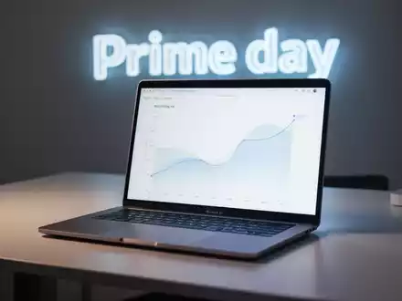 A modern MacBook Air laptop open on a minimalist desk with a glowing screen, representing online shopping deals. - Foto: über boerse-global.de