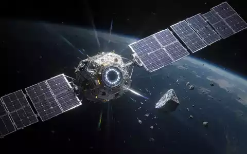 Ein Starlink-Satellit im Orbit entgeht knapp einer Kollision mit Weltraumschrott vor dem Hintergrund der Erde. - Foto: über boerse-global.de
