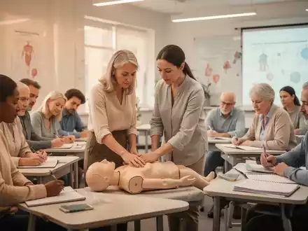 Eine Gruppe Erwachsener in einem modernen Klassenzimmer, die sich mit komplementärmedizinischen und therapeutischen Ausbildungsinhalten beschäftigt. - Foto: über boerse-global.de