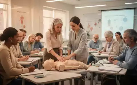 Eine Gruppe Erwachsener in einem modernen Klassenzimmer, die sich mit komplementärmedizinischen und therapeutischen Ausbildungsinhalten beschäftigt. - Foto: über boerse-global.de