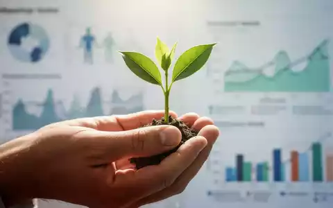 Eine Hand hält eine kleine, sprießende Pflanze, die Gesundheit und Wachstum symbolisiert, mit verschwommenen medizinischen Diagrammen im Hintergrund. - Foto: über boerse-global.de