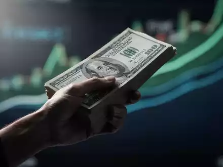 Eine Hand hält einen Stapel 100-Dollar-Scheine, im Hintergrund angedeutete Finanzdaten oder Börsenkurse. - Foto: über boerse-global.de