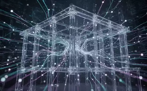 Ein abstraktes Netzwerk aus leuchtenden Datenlinien und Knoten, überlagert von einem architektonischen Rahmen, der Data Governance darstellt. - Foto: über boerse-global.de