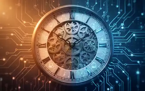 Eine stilisierte Uhr mit Zahnrädern und Schaltkreisen, die biologische Rhythmen und technologische Innovation symbolisiert. - Foto: über boerse-global.de