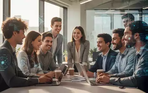 Junge Fachkräfte arbeiten lächelnd in einem modernen Büro zusammen, symbolisierend Optimismus und Resilienz in der Arbeitswelt. - Foto: über boerse-global.de