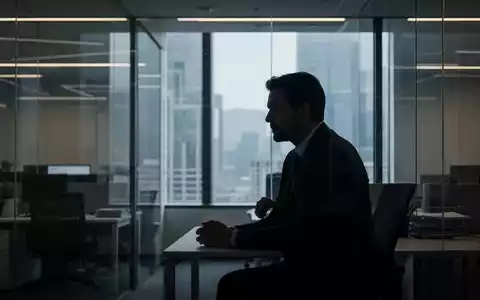 Eine nachdenkliche Silhouette eines Büroangestellten, der aus einem Fenster in einem modernen Büro blickt. - Foto: über boerse-global.de