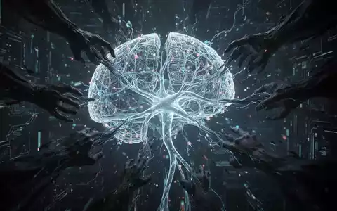 An abstract digital illustration showing a bright, intricate AI neural network being illicitly extracted or pulled apart by dark, shadowy digital tendrils. - Foto: über boerse-global.de