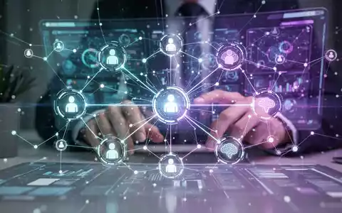 An abstract digital interface with glowing lines and interconnected nodes, symbolizing AI agents and digital collaboration. - Foto: über boerse-global.de