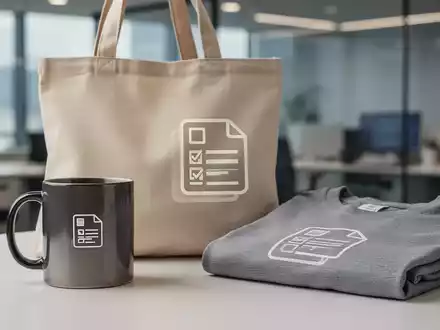 A stylized, minimalist graphic of a modern open-source software logo on merchandise like a mug, tote bag, and t-shirt in an office setting. - Foto: über boerse-global.de