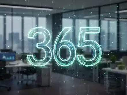 A glowing '365' logo against a backdrop of a modern, blurred office, symbolizing digital subscriptions and enterprise technology. - Foto: über boerse-global.de