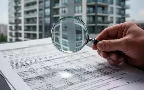 Eine Hand hält eine Lupe über ein Finanzdokument, im Hintergrund verschwimmt ein modernes Wohngebäude. Symbolisiert Steuerprüfung und Immobilien. - Foto: über boerse-global.de