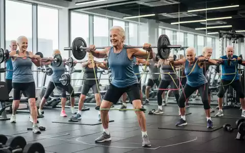 Senioren trainieren mit Hanteln und Widerstandsbändern in einem modernen Fitnessstudio, um ihre Muskelkraft und Gesundheit zu verbessern. - Foto: über boerse-global.de