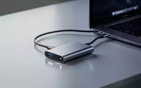 Eine externe SSD, die über ein USB-C-Kabel mit einem dünnen Laptop verbunden ist, auf einem minimalistischen Schreibtisch. - Foto: über boerse-global.de