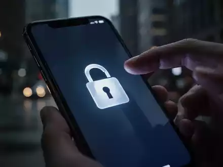 Nahaufnahme eines Smartphone-Bildschirms mit einem Schlosssymbol und einer unscharfen Hand im Hintergrund. - Foto: über boerse-global.de