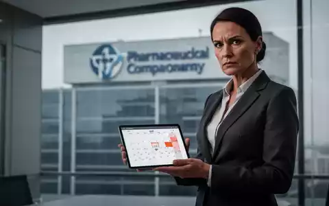 Eine strenge Finanzreguliererin blickt auf ein Tablet mit einem Junidatum, im Hintergrund ein Pharmaunternehmen. Die Szene symbolisiert eine BaFin-Frist. - Foto: über boerse-global.de