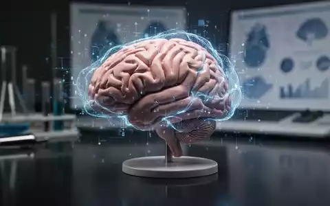 Ein detailliertes Modell eines menschlichen Gehirns, teilweise von einem blauen digitalen Overlay verdeckt, das neurologische Aktivität darstellt. - Foto: über boerse-global.de