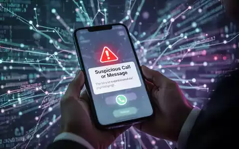 Eine Hand hält ein Smartphone mit einer Warnmeldung vor Betrug. Im Hintergrund verschwommene digitale Datenströme. - Foto: über boerse-global.de