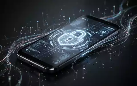 Futuristisches Android-Smartphone mit digitaler Sicherheitsoberfläche, leuchtenden Linien und Datenpunkten für erweiterten Schutz. - Foto: über boerse-global.de