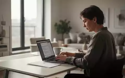 Eine Person arbeitet konzentriert an einem Laptop in einem modernen Heimbüro, das von sanftem Tageslicht durchflutet wird. - Foto: über boerse-global.de