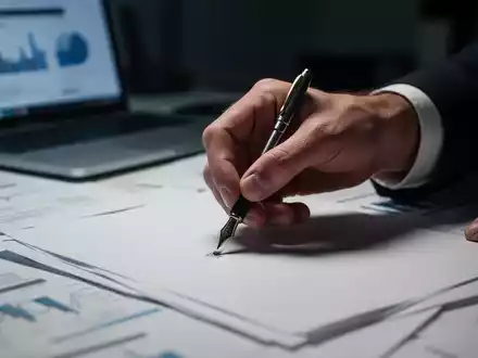 Eine Nahaufnahme einer angespannten Hand, die einen kleinen Makel von einem Dokument entfernt, umgeben von verschwommenen Papieren. - Foto: über boerse-global.de