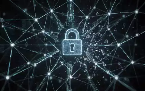 A stylized digital network with glowing lines and nodes, a fragmented padlock icon, representing a cybersecurity breach or takedown. - Foto: über boerse-global.de