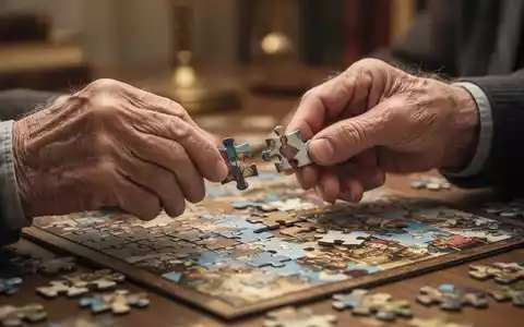 Nahaufnahme der Hände einer älteren Person, die ein komplexes Puzzle löst, im Hintergrund verschwommenes, gemütliches Ambiente. - Foto: über boerse-global.de