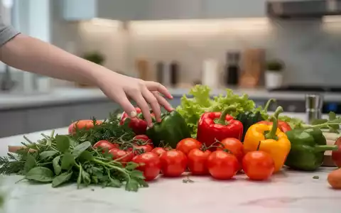 Eine junge Person greift nach frischem Gemüse auf einer Küchenarbeitsplatte, was gesunde Ernährung symbolisiert. - Foto: über boerse-global.de