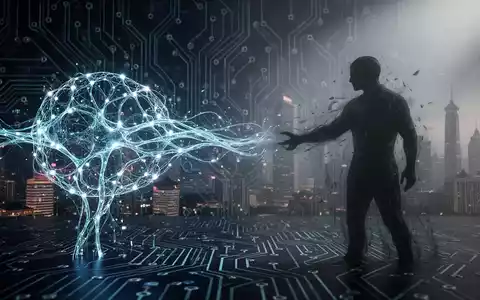 Digital illustration showing data flowing from a glowing AI neural network toward a shadowy figure, with circuit board patterns. - Foto: über boerse-global.de