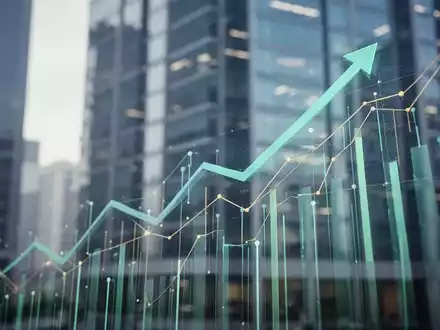 Abstrakte Darstellung eines aufsteigenden Finanzdiagramms vor einem modernen Bürogebäude, symbolisiert Neustart und Restrukturierung. - Foto: über boerse-global.de