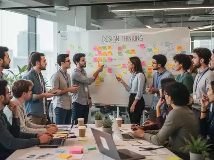 Eine Gruppe von Studierenden und Forschenden arbeitet gemeinsam an einem Whiteboard in einem modernen Co-Working-Space. - Foto: über boerse-global.de