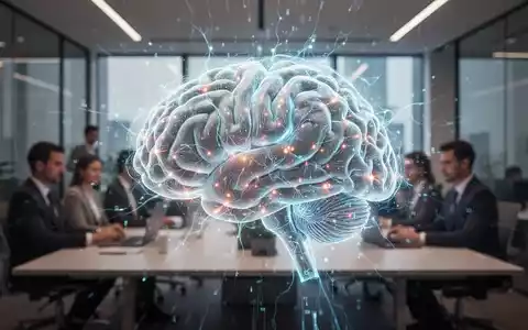 Ein stilisiertes Gehirn mit leuchtenden Neuronen über einer modernen Bürolandschaft, die kognitive Leistungssteigerung und KI-Integration darstellt. - Foto: über boerse-global.de