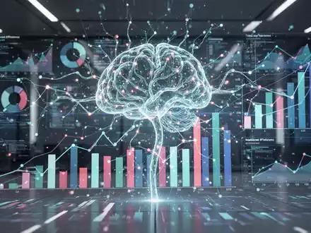 Ein abstraktes Bild, das ein leuchtendes neuronales Netz zeigt, das sich mit Finanzdiagrammen und Datenvisualisierungen verbindet. - Foto: über boerse-global.de